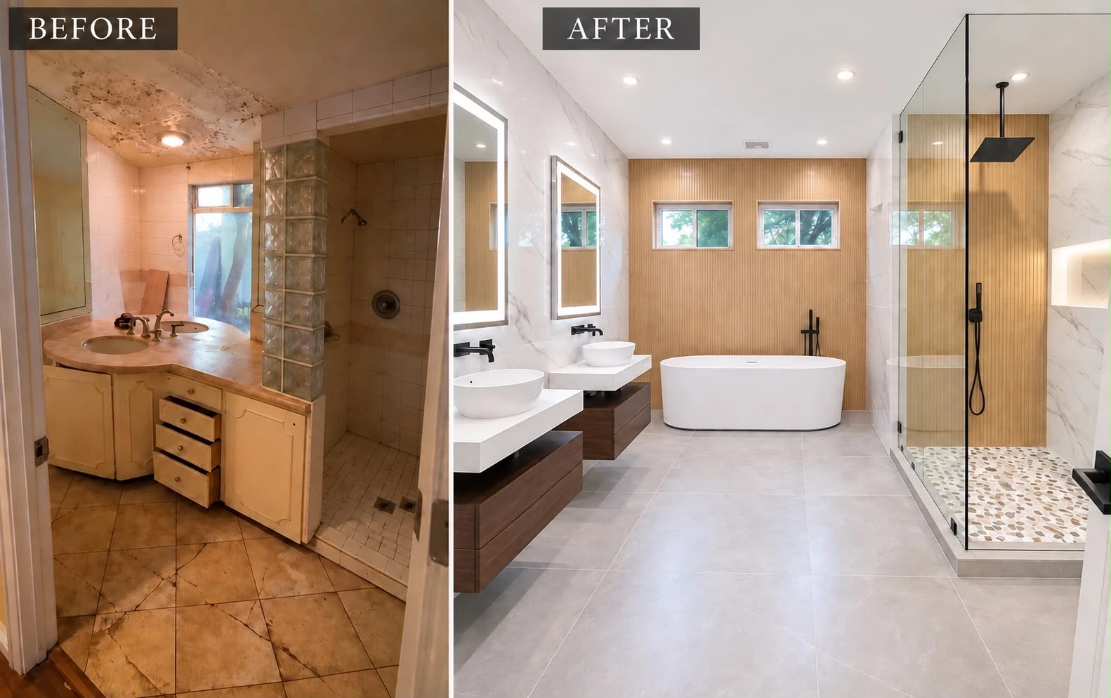Bathroom project 02: before on the left and after on the right