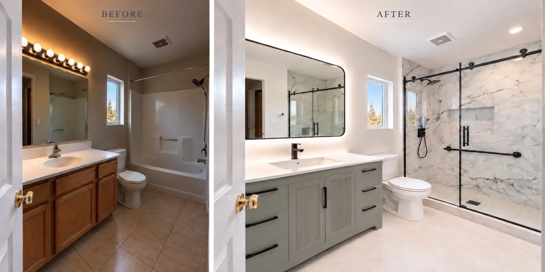 Bathroom project 03: before on the left and after on the right